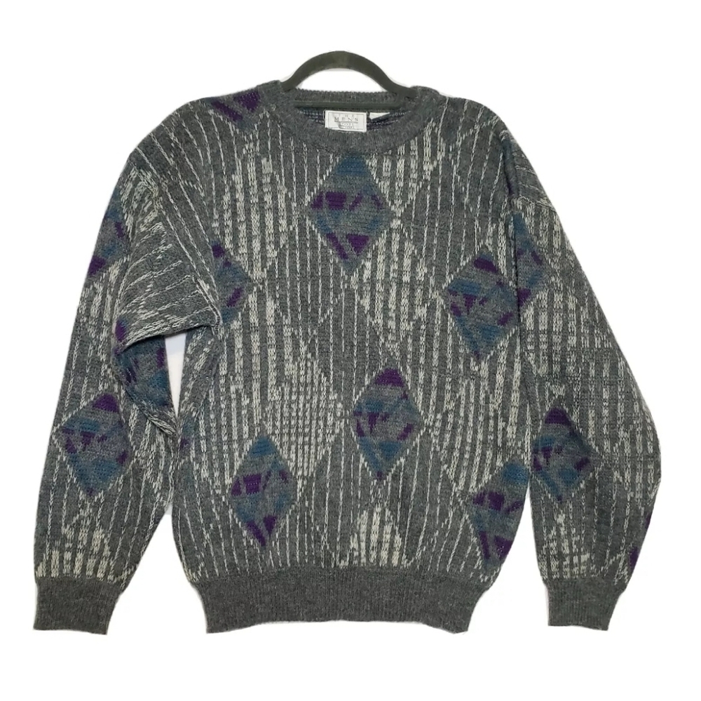 Vintage The Mens Store At Sears Acrylic Geometric Sweater MultiColor Large